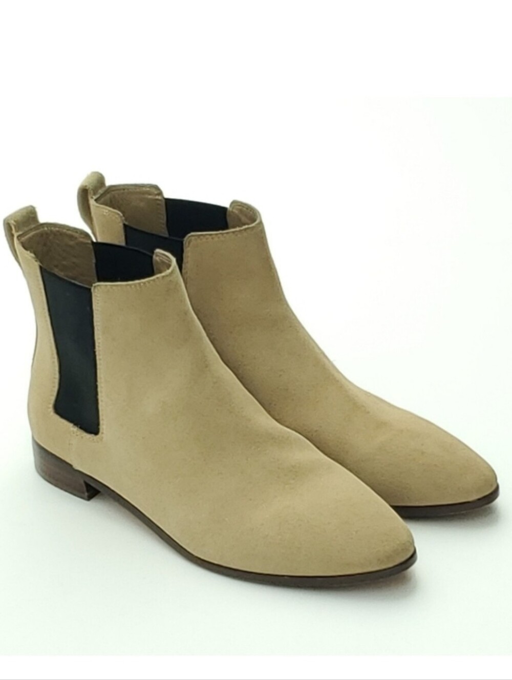J. Crew Womens Pull-On Chelsea Ankle Boots Suede Leather Low Heel Beige/Tan Sz 8